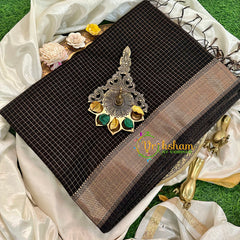 Black Kattam Maheshwari Silk Cotton Saree -VS1607