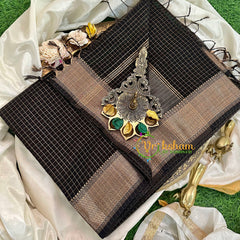 Black Kattam Maheshwari Silk Cotton Saree -VS1607