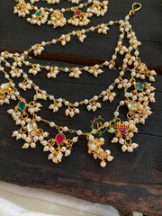 4 Layered Pearl maatil /Ear Chain-AD Stone -G4737