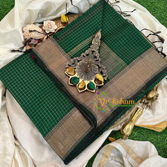 Green Kattam Maheshwari Silk Cotton Saree -VS1605
