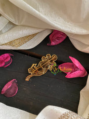 AD Stone Gold Saree Pin -Centre Floral Peacock Dress Pin-G4759