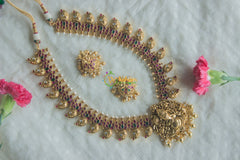 Exquisite Kemp Maanga Haram with Ganesh Pendant -Red Green -G1916