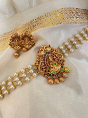 Lakshmi Pearl High Neck Choker-Red Green-G4962