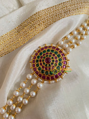 Gold look alike Pearl High Neck Choker-Red Green-G4978