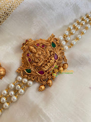 Lakshmi Pearl High Neck Choker-Red Green-G4967