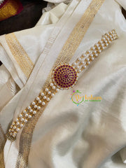 Gold look alike Pearl High Neck Choker-Round Red-G4976