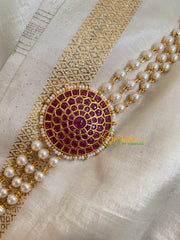 Gold look alike Pearl High Neck Choker-Round Red-G4976