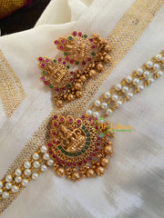 Lakshmi Pearl High Neck Choker-Red Green-G4970