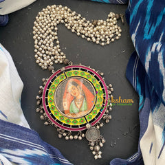 Oxidized Silver Look Alike Neckpiece with Meenakari Pendant -3-S250