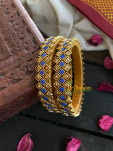 Kada Kundan Bangle -Blue Matt-G4830