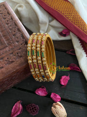Thin Silk Thread Kundan Bangle-Multicolor-Line and Dot-G4954