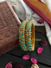 Kada Kundan Bangle - Green Matt -G4834