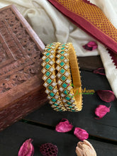 Kada Kundan Bangle -Green White Matt-G4841