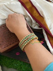 Kada Kundan Bangle -Green White Matt-G4841