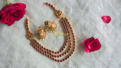 Layered kemp stone mugappu neckpiece -Red -G1945