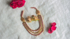 Layer kemp stone mugappu neckpiece -Red White -G1948