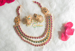 Layer kemp stone mugappu neckpiece -Red Green-G1946