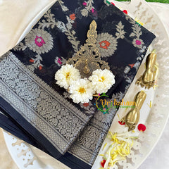 Darkest Blue Semi Georgette Soft Silk Saree -VS2001