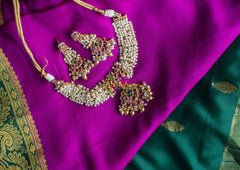 Kemp Pendant Cluster Pearl Choker -Red Green -G1956