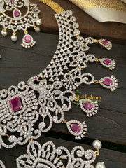 Pinkish Red Stones Bridal American Diamond Short Neckpiece-G2985