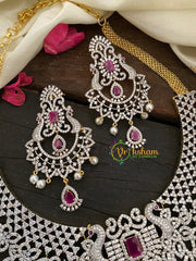 Pinkish Red Stones Bridal American Diamond Short Neckpiece-G2985