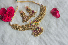 Kemp Pendant Cluster Ghungroo Choker -Red Green -G1955