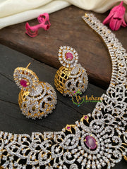 Bridal American Diamond Neckpiece-Red-Tilak Pendant-G2978