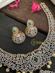 Bridal American Diamond Neckpiece-Green-Tilak Pendant-G2979