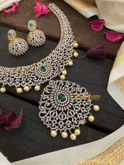Bridal American Diamond Neckpiece-Green-Tilak Pendant-G2979