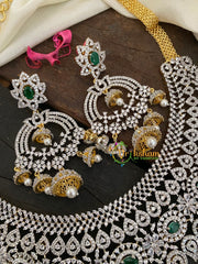 Bridal American Diamond Neckpiece-Green Stones-G2984