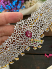 American Diamond Hipbelt -Centre Red Pink Oval Stone-G2959