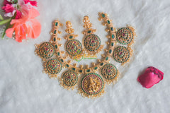 Premium Temple Lakshmi Neckpiece -Green Red -G1973