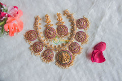 Premium Temple Lakshmi Neckpiece -Red White -G1972