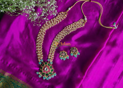 Exquisite Jadau Kundan Lotus Pendant Neckpiece -Blue -J105