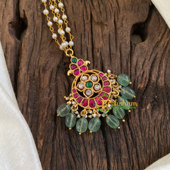 Precious Kundan Jadau Pendant Pearl Mala -Pastel Bead-J1335