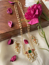 Guttapusalu White Bead Chain -Green Pendant Malai -G2111