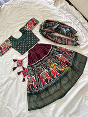 Forest Green with Maroon Indian Traditional Girls Lehenga Set -VS825