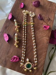 Designer White Bead Chain -Green Pendant Malai -G2107