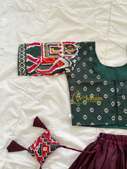 Forest Green with Maroon Indian Traditional Girls Lehenga Set -VS825