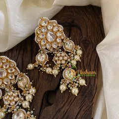 Precious Jadau Kundan Danglers -Pearl and Green Bead-J1431