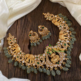 Precious Jadau Kundan Short Neckpiece-White Green-Pastel Green Beads -J1676