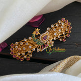 Gold Look Alike AD Stone Peacock Hair Clip-Red Green White -H226