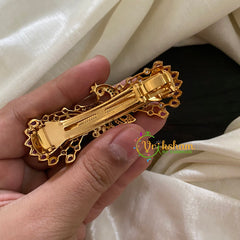 Gold Look Alike AD Stone Peacock Hair Clip-Red Green White -H226