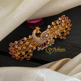 Gold Look Alike AD Stone Peacock Hair Clip-Red White -H227