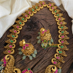 Precious Jadau Kundan Lakshmi Haram - Pastel Green Bead-J1362