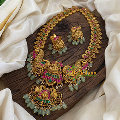Precious Jadau Kundan Lakshmi Haram - Pastel Green Bead-J1362