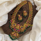 Precious Jadau Kundan Lakshmi Haram - Green Bead-J1368