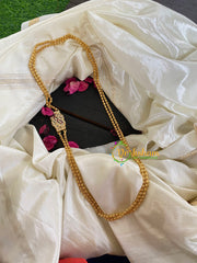 Traditional Rettai Vadam Mogappu Chain- 2 Layers-Mid Red White-S-G5905