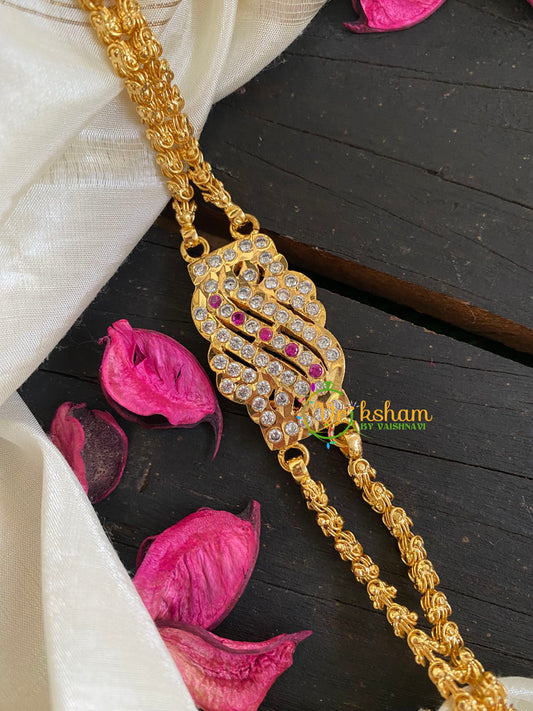 Traditional Rettai Vadam Mogappu Chain- 2 Layers-Mid 5 Red White-S-G5906