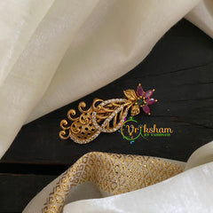 Gold AD Stone Saree Pin -Dress Pin -Floral 1-G3042